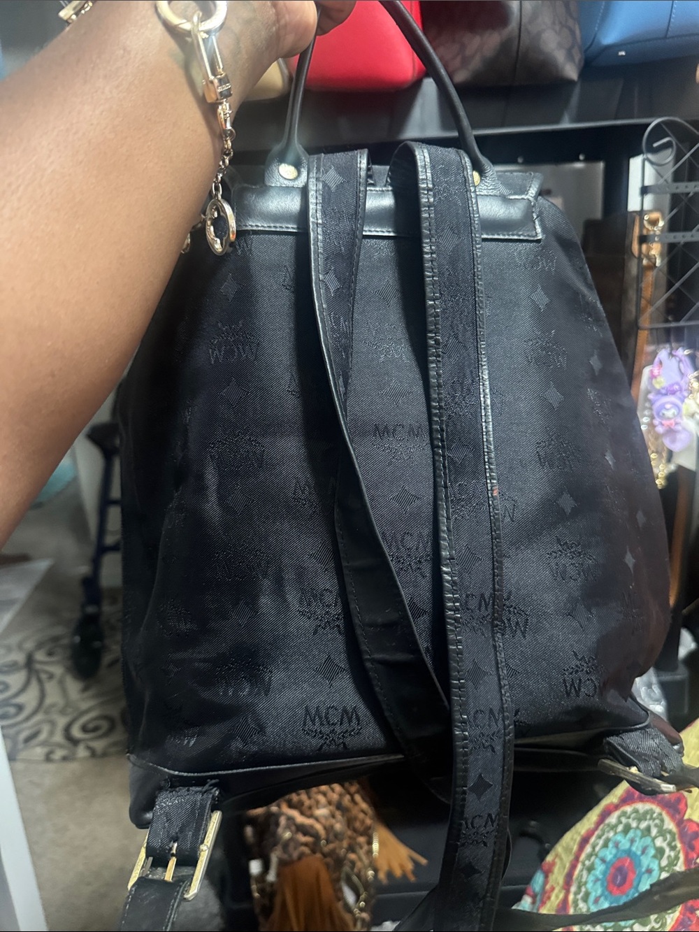 MCM Black Embossed Leather Backpack with Gold Hardware - Picture 4 of 5